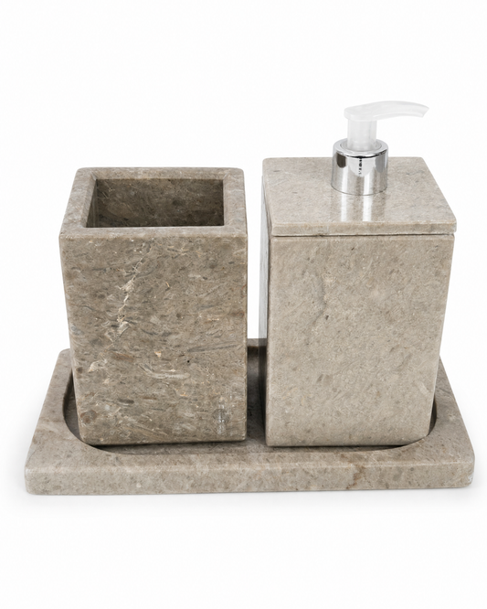 Set salle de bain en marbre naturel | porte savon & pot avec plateau | Decoration chic