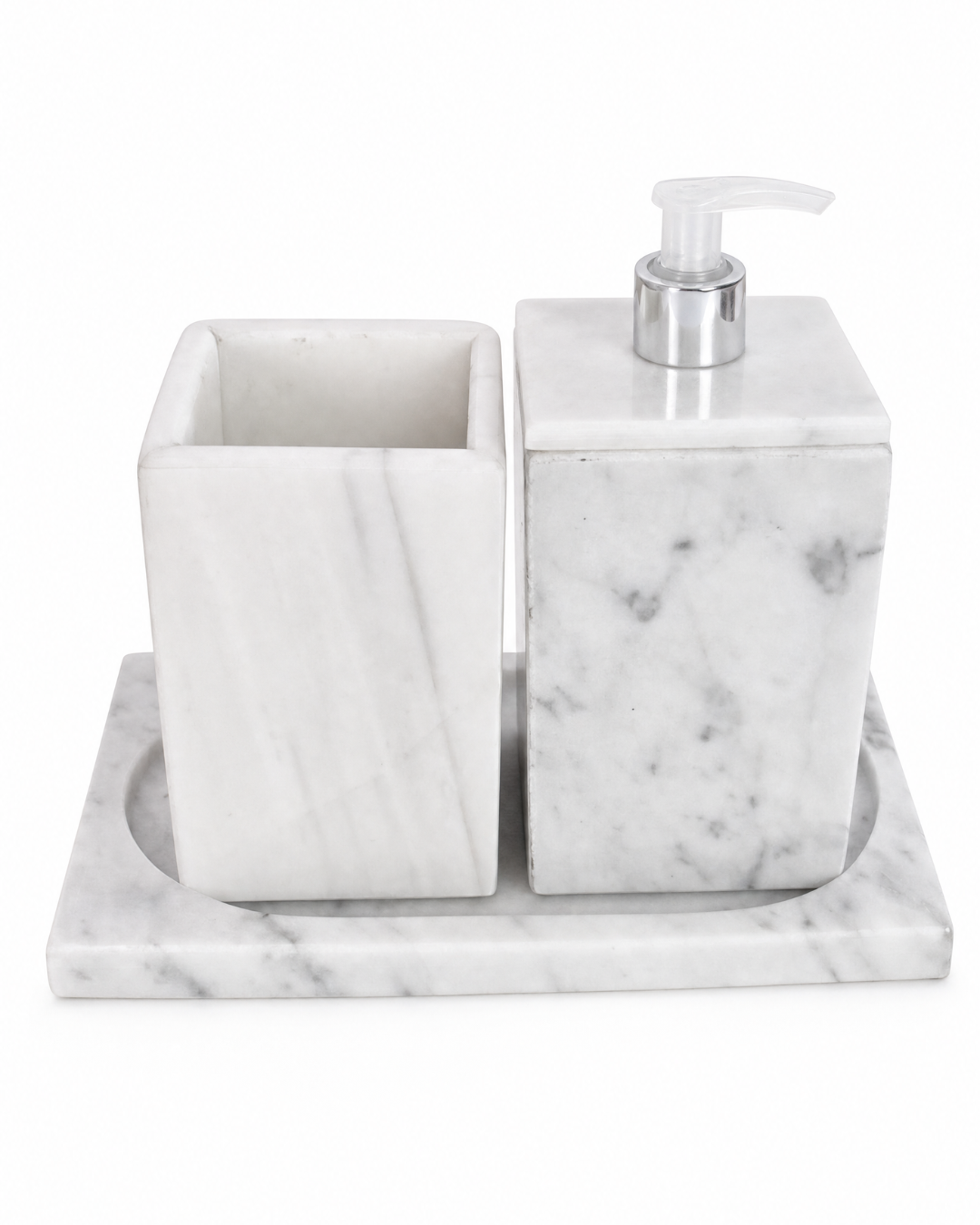 Set salle de bain en marbre naturel | porte savon & pot avec plateau | Decoration chic