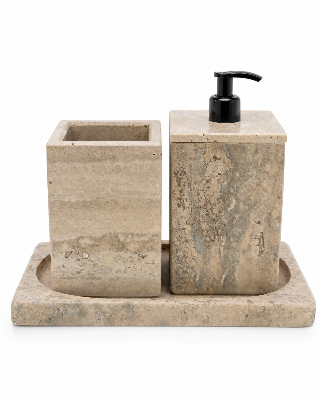 Set salle de bain en marbre naturel | porte savon & pot avec plateau | Decoration chic