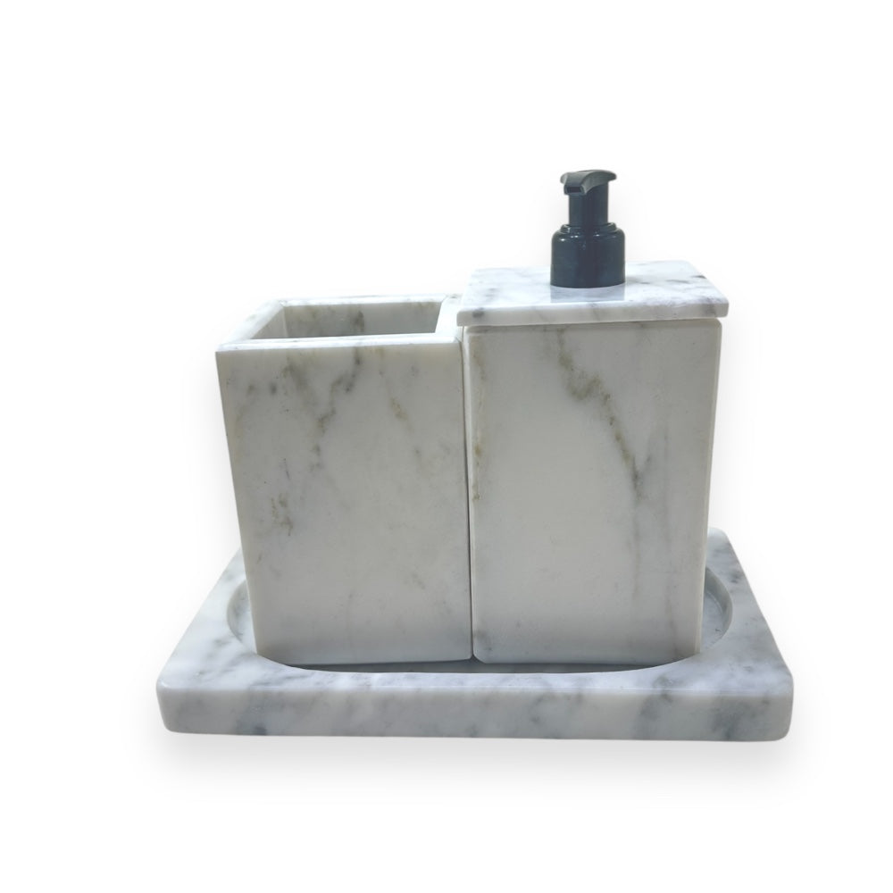 Set salle de bain en marbre naturel | porte savon & pot avec plateau | Decoration chic
