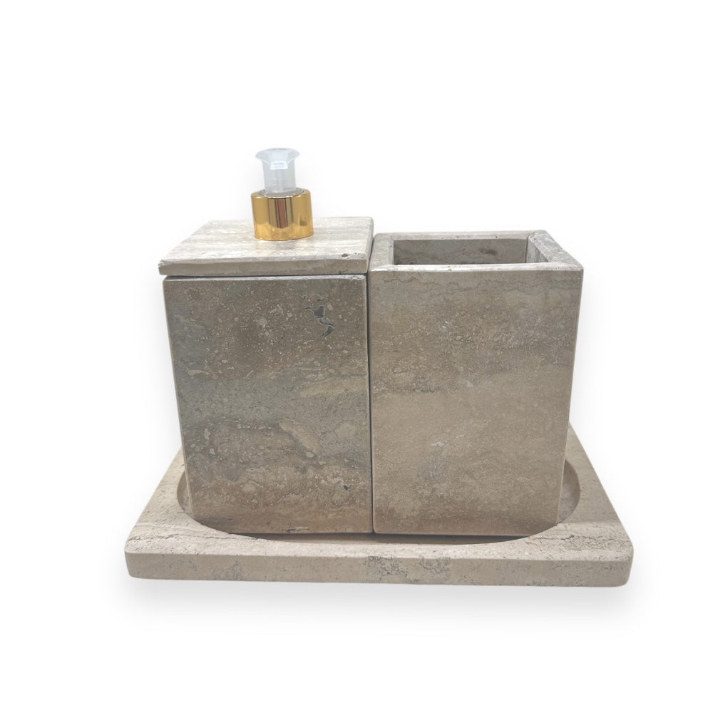 Set salle de bain en marbre naturel | porte savon & pot avec plateau | Decoration chic