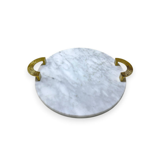 Plateau en marbre blanc 30cm avec poignées dorées|argent – Plateau de service élégant