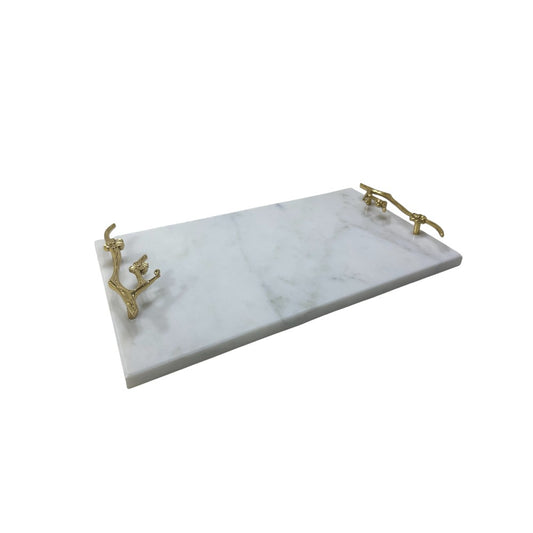 Plateau en marbre blanc 35x25 cm avec poignées Laiton  – Plateau de service élégant