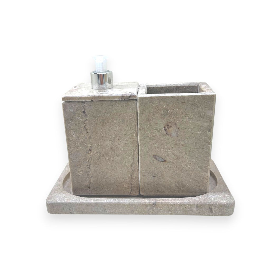 Set salle de bain en marbre naturel | porte savon & pot avec plateau | Decoration chic